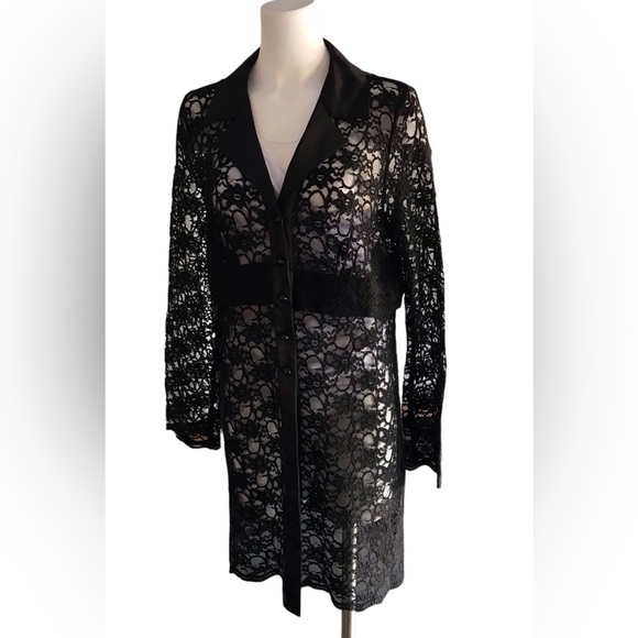 Susan Graver Sheer Lace Duster Jacket Black Size XL - Picture 2 of 12